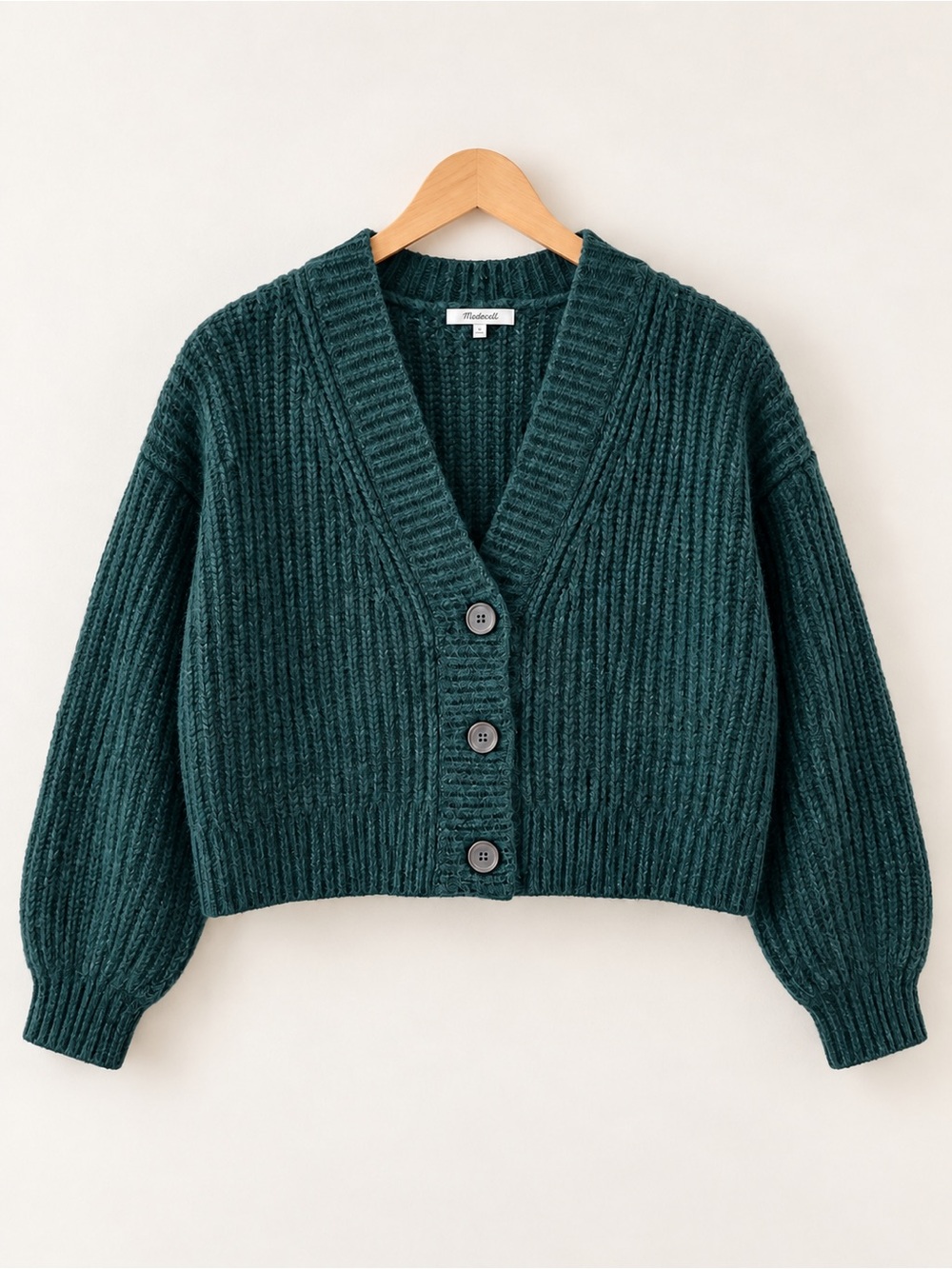 Madewell Waller Crop Cardigan Sweater Heather Peacock Teal Green Wool Blend L
